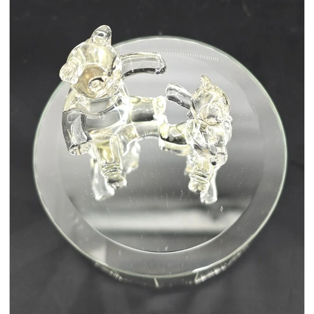 Vintage Music Box Rotating Glass Teddy Bear Mirror Works Collectible‎ Gift